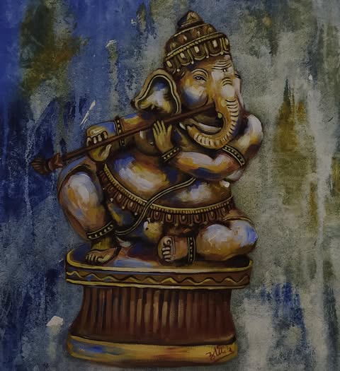 Lord Ganesha Playing Flute