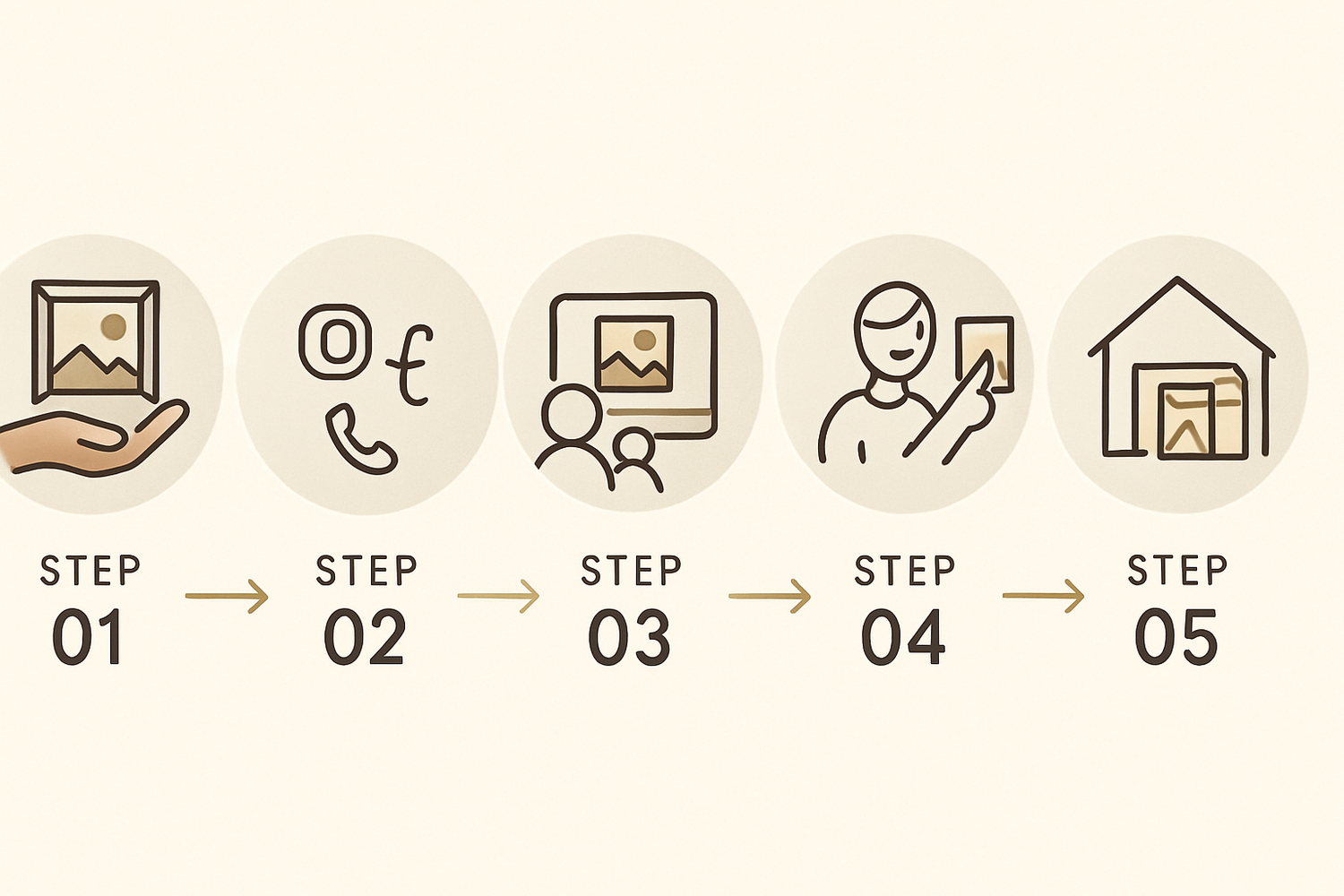 Step-by-step process illustration with icons and text on a white background
